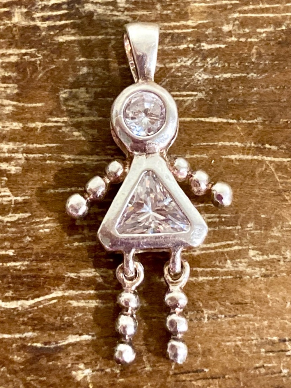 Silver Tone Woman / Mom Pendant with Clear Stones